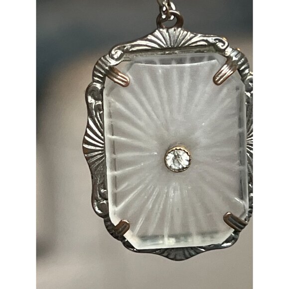 Vintage Art Deco Camphor Glass Pendant Necklace With 18" Chain